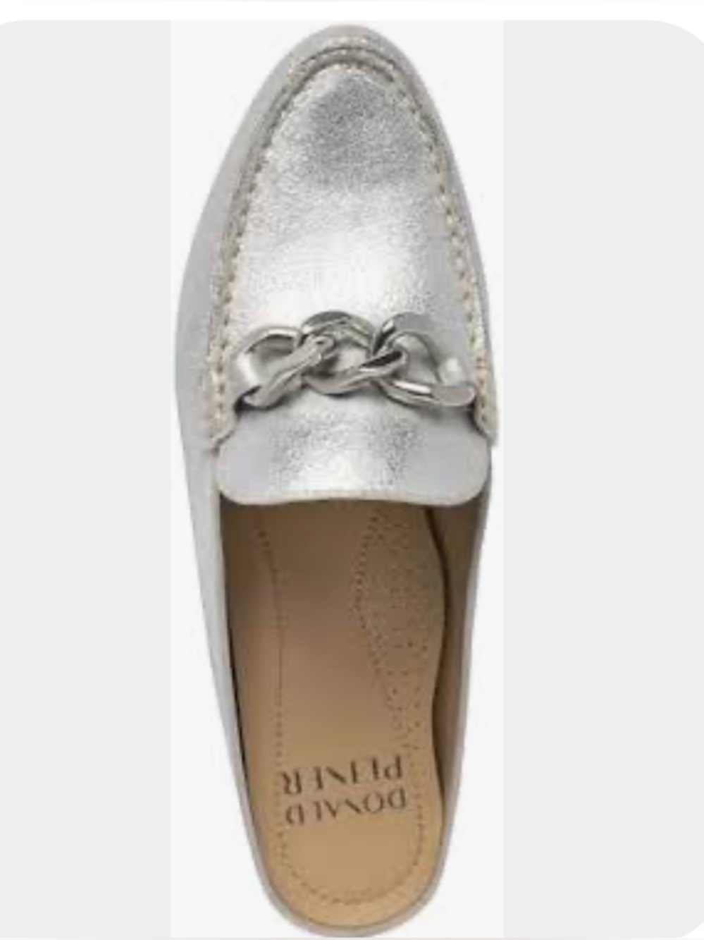 NEW Donald J Pliner Bless Metallic Silver Leather Chain Mule Loafers Size 8